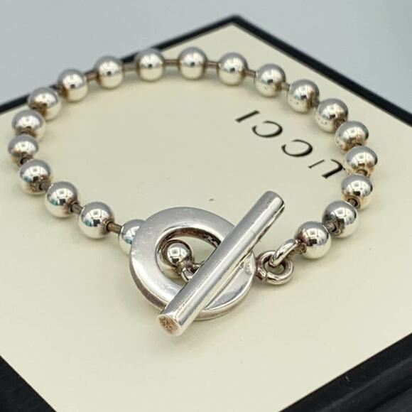 Gucci Sterling Silver Beaded Toggle Bracelet – 7" Gift-Ready - Picture 1 of 9